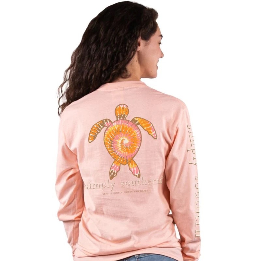 NWT Simply Southern womens pink tie dye turtle graphic long sleeve shirt